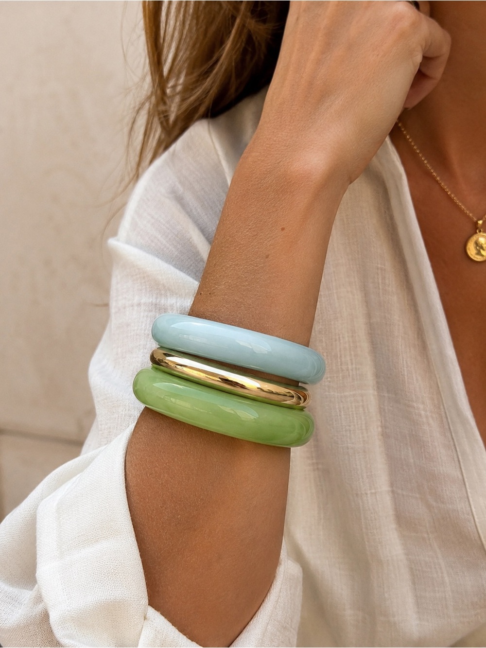 NWT | Piper K Set of 3 Resin & Gold Bangle Bracelets